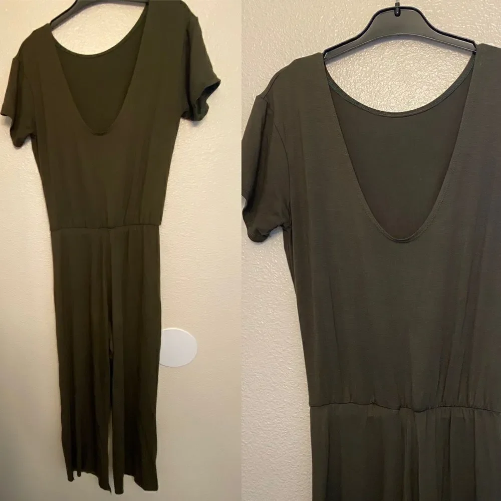 Kizzi Dancewear olive dark green unitard jumpsuit v-neck -SA small adult